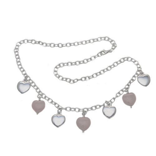 Tuscany Silver Damen-Halskette 7 Rosenquarz & Silberherzen / Belcher 43 cm - 8.14.4590 Preisvergleich