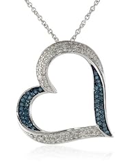 Sterling Silver Blue and White Diamond Heart Pendant Necklace (1/3cttw, I-J Color, I2-I3 Clarity), 18"