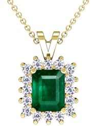 18K Yellow Gold Emerald Cut Emerald And Round Diamond Pendant