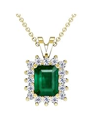 14K Yellow Gold Emerald Cut Emerald And Round Diamond Pendant