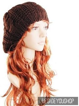 Besideyoushop Coffee Winter Lady's Warm Knitted Knit Beret Braided Ski Cap Baggy Beanie Crochet Women Hat