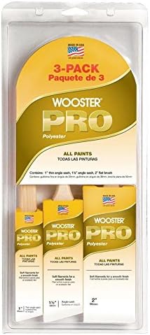 Wooster Pro 1 in. Thin Angle Sash, 1-1/2 in. Angle Sash, 2 in. Flat Polyester Paint Brush Set (3-Pack)