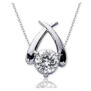 1 1/2Ct Diamond Crossover 14k W Gold Solitaire Pendant