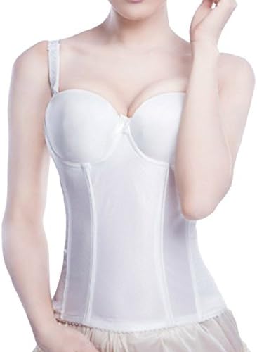 Shymay Women's Waist Cincher Adjustable Strap Build in Bra Tummy Shapewear Vest, White, Small
