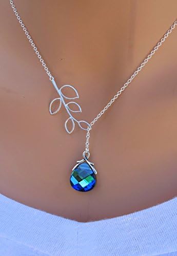 Peacock, Aqua Sphinx and Branch sterling silver Swarovski Briolette necklace. Bridal. Wedding. Bridesmaids Gift.