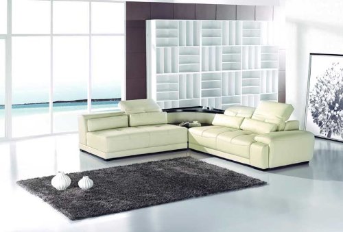 New 3pc Contemporary Leather Sectional Sofa #AM-L861-A-IVORY