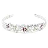 Sterling Silver Amethyst, Garnet & Peridot Flower Cuff Bracelet, 7.25"