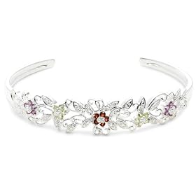 Sterling Silver Amethyst, Garnet and Peridot Flower Cuff Bracelet, 7.25 by Amazon.com Collection