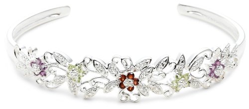 Sterling Silver Amethyst, Garnet & Peridot Flower Cuff Bracelet, 7.25''
