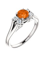 18K White Gold 5.00mm Round Cut Madeira Citrine and Diamond Ring -- LIFETIME WARRANTY