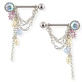 Pair of nipple rings with chains and dangles, 14 ga,sold individually