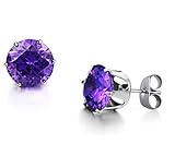 Ms. Purple Crystal Diamond Titanium Earrings Stainless Steel Stud Earrings - Purple (Valentine's Gift)
