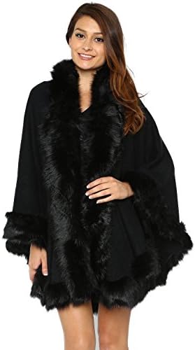 Pynk Nylon Black Winter Babe Fur Poncho Shawl Wrap
