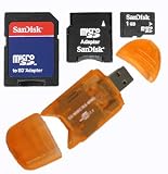 Secure Digital (SD) Multimedia Mobility Combo Kit of Sandisk 1GB microSD, SD Adapter, miniSD adapter and USB (Secure Digitial) SD High Speed Orange Color Card Reader / Writer