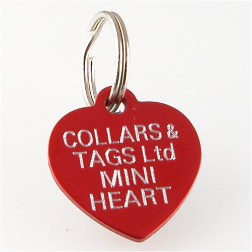 Engraved Aluminium Heart Pet ID Tag - Small , RED. FREE UK Delivery