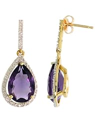 10k Gold Teardrop Earrings w/ Brilliant Cut Diamonds & Pear Cut (12x8mm) Amethyst Stone