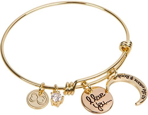 Fashion Jewelry Bracelet, Inspirational Charm I Love You to the Moon and Bac kPlated 18k Gold