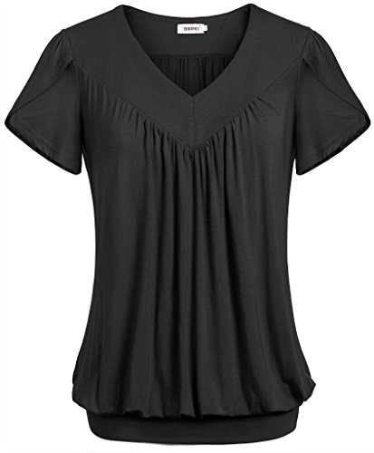 Bepei Women Tops V Neck Summer Petal Sleeves Tunic Shirts Short Sleeves Blouses
