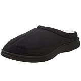 Dearfoams Men's Microfiber Suede Clog With Toe-Cap,Black,Medium (9 M-10 M US)