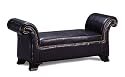 Furniture online: Traditional Black Leather-Like Nailhead Trim Bench Stool