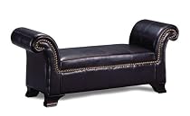 Furniture online: Traditional Black Leather-Like Nailhead Trim Bench Stool
