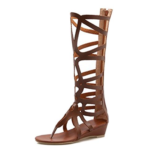 BAI STEP UP Knee High Gladiator Sandals Knee Leath