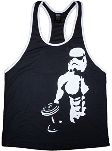 Stormtrooper Star Wars Men's Deepcut Workout Tank Top Stringer Gym Shirt White Trim Small Black