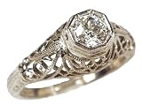 14k White Gold Antique Style Filigree .25ct Moissanite Ring