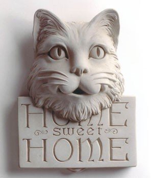 Hand Cast Stone Home Sweet Home Kitten Cat, Feline, Kitty Plaque - Concrete Sculpture