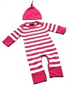 Organic Baby Gro with hat (Pink/White), 0-6 months