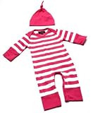 Organic Baby Gro with hat (Pink/White), 0-6 months