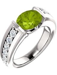 10K White Gold 9.00x7.00mm Oval Cut Peridot and Diamond Ring -- LIFETIME WARRANTY