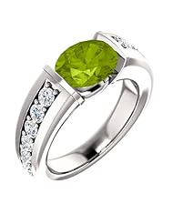 14K White Gold 9.00x7.00mm Oval Cut Peridot and Diamond Ring -- LIFETIME WARRANTY