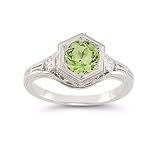 Roman Art Deco Peridot and White Topaz Ring in .925 Sterling Silver