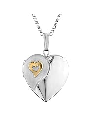 Two-Tone Engraved Heart with Heart Locket