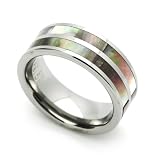 8MM Comfort Fit Tungsten Carbide Wedding Band Mother Of Pearl Inlaid Ring (7 to 14) Cobalt Free