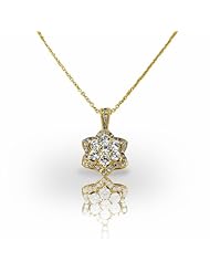 14KT Yellow Gold Elegant Round Brilliant Diamond Flower Set in Pave Halo Pendant. 1 1/3 CTW