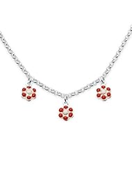 Unicornj Sterling Silver Childrens Necklace with Red Flower Charms