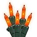 Set of 50 Opaque Orange Mini Christmas Lights - Green Wire