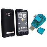 For HTC EVO 4G Black Rubberized Snap On Case + Sim Card Reader