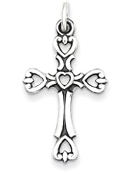Sterling Silver Antiqued Heart Cross Charm. Metal Wt- 1.25g