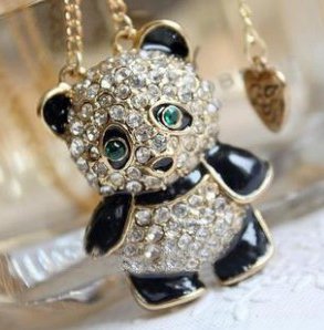 JADE Olines Fans Charms Accessories Creative Adorable Lovely fashion Rhinestone Panda Pendant Necklace
