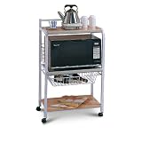 White Wood & Metal Kitchen Server Kitchen Microwave Cart