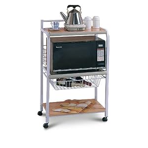 White Microwave Cart With Two Shelves and Wheels by The Furniture Cove
