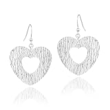 Sterling Silver Hammered Open Heart Dangle Earrings