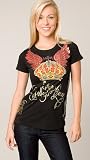Christian Audigier Black Crown Winged Foil Tee