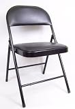 Metal Folding Chair with Padded Vinyl Seat (BLACK)