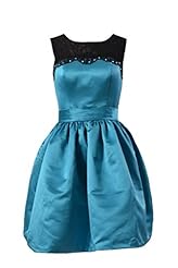 General Print Illusion Lace Satin Short Bridesmaid Dress 