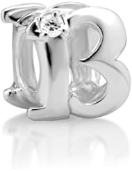 Chuvora Sterling Silver Lucky Thirteen with White CZ Bead Charm Fits Pandora Bracelet