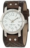 Nine West Women's NW/1329WTBN Silver-Tone Easy-to-Read Brown Strap Watch